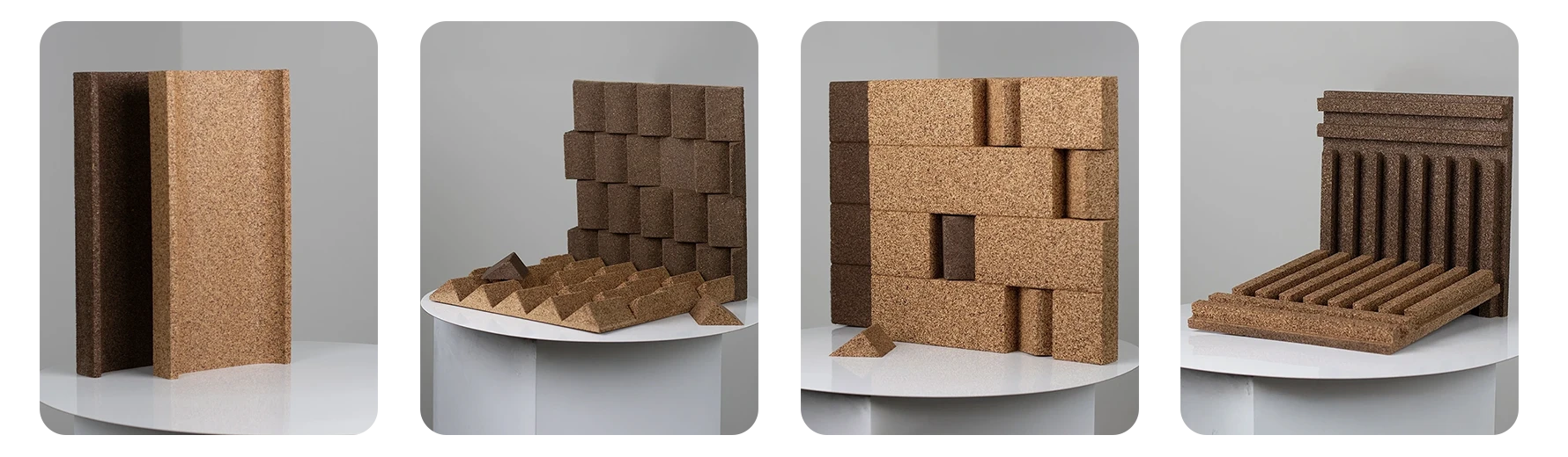 Fyra akustiska korkplattor av Alain Gilles - Parenthèse, Sillon, Brickx och Morse