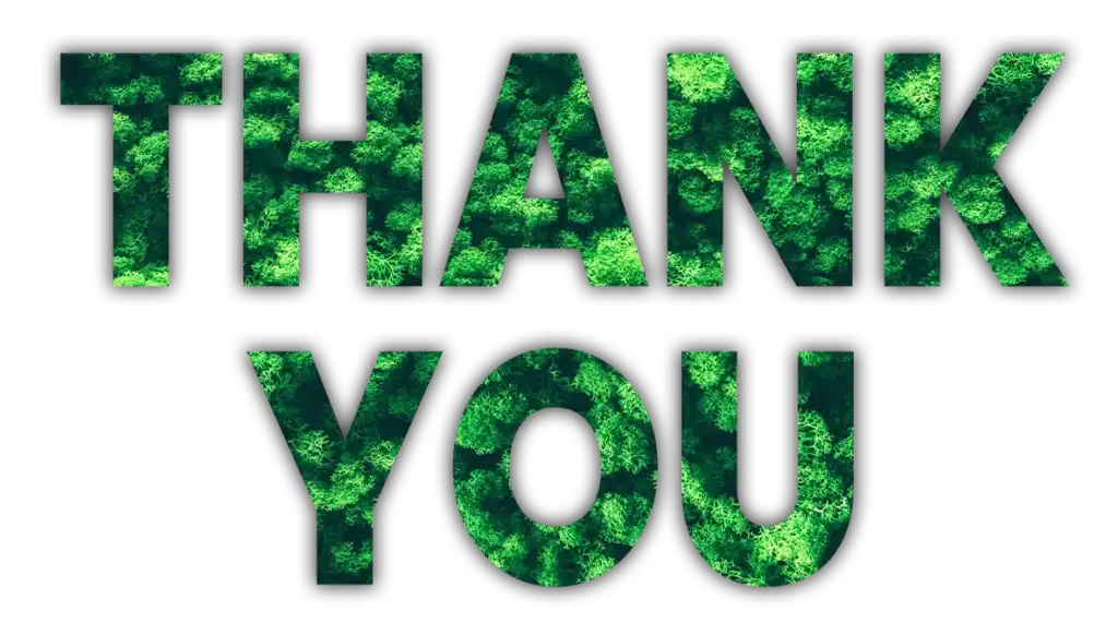 Green thank you text with nature pattern